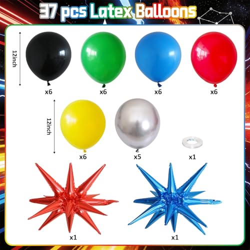 Image of Red Blue Yellow Green Black Balloons, Boy Birthday Video Game Party Balloon