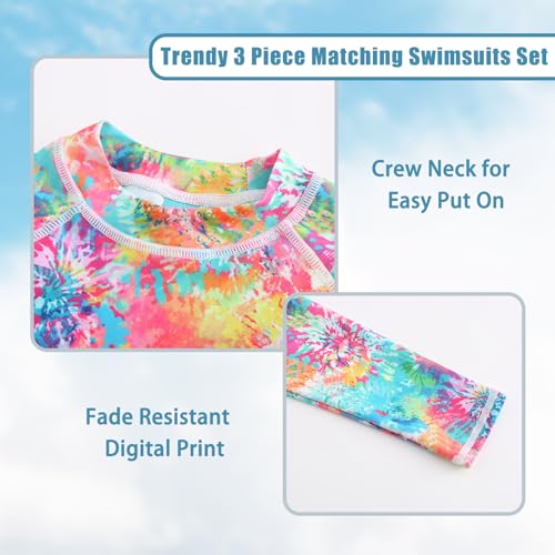 Image of Girls 3 Piece Swimsuits Set Long Sleeve Rash Guard Tankini Bathing Suits for Girls Beach Swimwear Set 3-16 Years