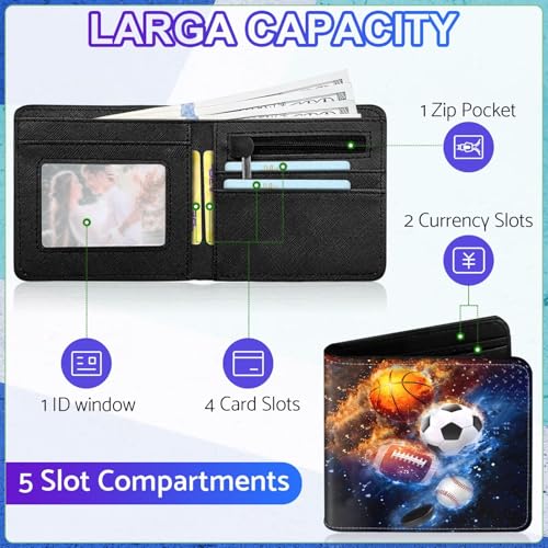 Image of Boys Wallet for Kids, Cool Kids Wallet for Boys Ages 8-10 9-12 11-15, Funny Balls Leather Bifold Rfid Blocking, Coin Pocket Id Window for Teen Men Youth Guys Birthday Christmas Gifts