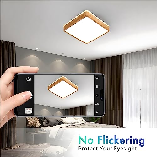 WayLuoung Wooden LED Ceiling Light, b30*30cm - 4500k - No Dimmable - Image 3