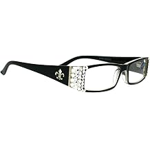 NY FIFTH AVENUE The French Bling Fleur De Lis Women Reading Glasses w Clear + Aurora Borealis Crystals Black