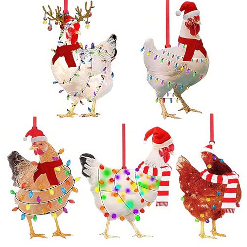 7 Stück Weihnachtsbaumschmuck, Acryl Kreativität Huhn mit Schal...