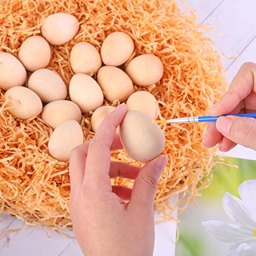 ADXCO 30 Pieces Unfinished Wooden Eggs Wooden Fake Unpainted Eggs Mini Easter Craft Eggs with Brushes and Paints for Easter DIY Tool