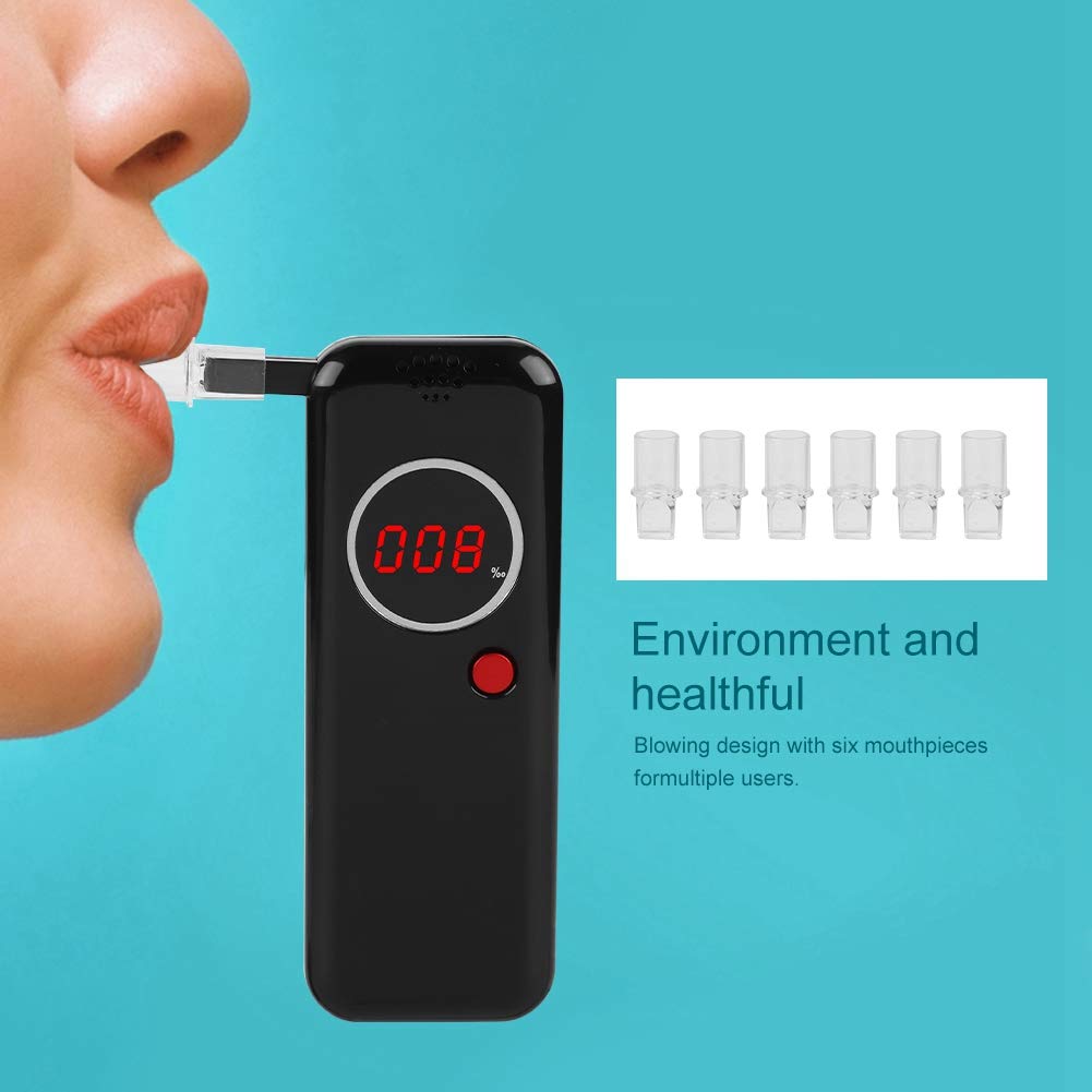 Sonew - Probador de Alcohol, analizador Digital de respiración portátil, Detector de Aliento de Alcohol Profesional con Pantalla LCD roja Digital + boquillas adicionales de 6 Piezas (Negro).