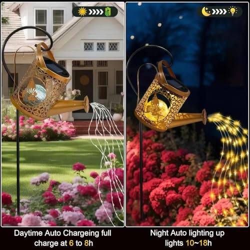 BomKra Solar Watering Can Light Outdoor Garden, Solar Fairy Watering Can Lights, LED Metal Garden Light Waterproof, for Patio Porch Yard Pathway, Gardening Gifts for Women (Style B) 2 BomKra Solar Watering Can Light Outdoor Garden, Solar Fairy Watering Can Lights, LED Metal Garden Light Waterproof, for Patio Porch Yard Pathway, Gardening Gifts for Women (Style B) - Image 2