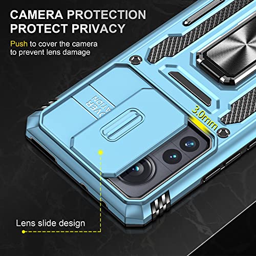 Image of Slide Camera Cover with Ring Holder Mobile Phone Case Cover for Xiaomi 12 Pro /Mi 12 Pro (Blue)