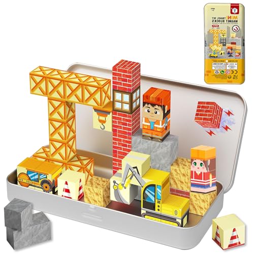 FSOUEHY Magnetic Building Blocks 38 Pcs STEM Toy Ages 3-8 with Excavator