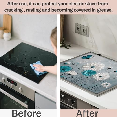 Image of Daisy Flowers Stove Cover for Electric and Glass Stove Tops 3-in-1 Stove Mat, Heat Resistant Counter Protector Mat, Non-Slip Surface & Drying Rack, 28.5 inchLx20.5 inchW