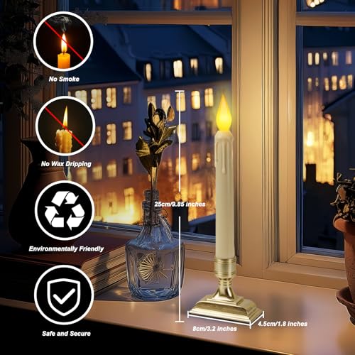 Image of 6 Pcs Sensor Dawn to Dusk Window Candles, Flickering Battery Candles for Windows, Ultra Bright Fake Candle Lights with Gold Holders, Led Candlesticks for Xmas Home Decor, Warm Yellow Light