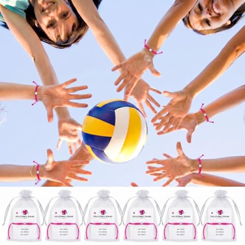 Volleyball Gifts for Girls, 12 Pack Volleyball Bracelets with Cards and Organza Gift Bags, Bulk Volleyball Team Gifts, Volleyball Party Favors — view 5