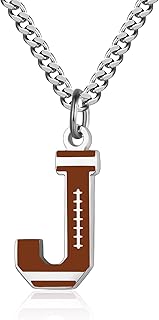 AIAINAGI Football Letter Necklace - Men's Football Charm Pendant, Stainless Steel Silver Chain, 22inch Personalized Gift