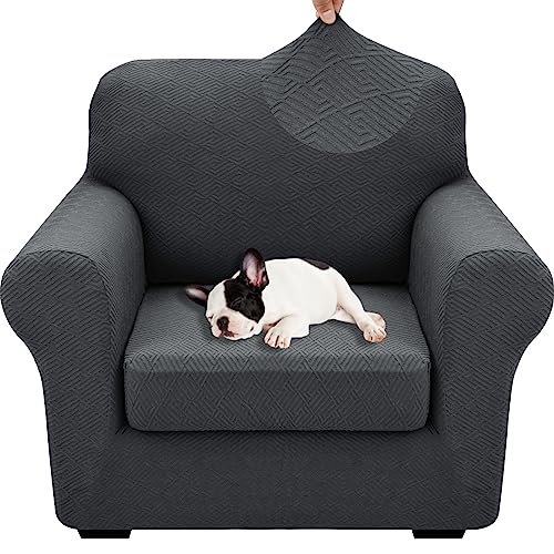 XINEAGE 2025 New 2 Pieces Chair Covers with Arms Super Stretch Chair Slipcover for Living Room Pet Dog Universal Slip Cover Anti Slip Armchair Furniture Protector (Dark Gray), 31"-46"(1 Cushion)