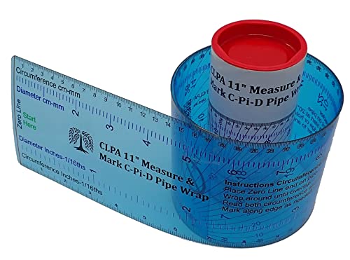 11" Diameter Measure & Mark C-Pi-D Pipe Wrap Around - A Pipe Measure Tool, Pipe Marking Tool, & Pipe Cutting Guide. "Wrap Around & Read Through" Design for Circumference, Diameter, Marking & Cutting