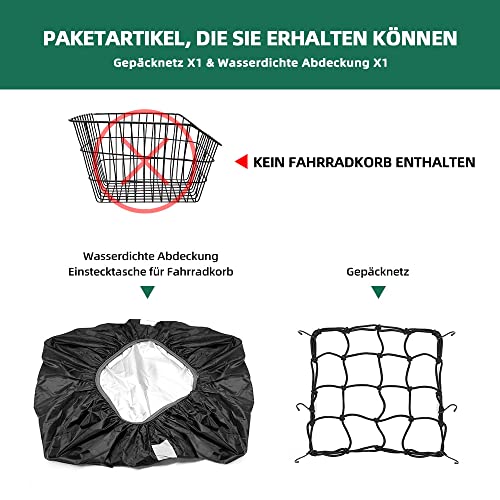 ANZOME Fahrradkorb Gepäcknetz & wasserdichte Abdeckung, Fahrradkorb Hinten Einlegetasche mit reflektierendem Streifen Fahrradzubehör passt für die meisten Fahrradkörbe