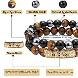 2Pcs Triple Protection Bracelet,Natural Tigers Eye Black Obsidian and Hematite 8 MM Beads Bracelet for Men Women Gift, Healing Crystal Bracelets Bring Luck and Prosperity and Happiness (Yellow)