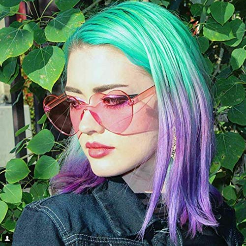 Yongqin Óculos de sol femininos com armação sem aro em forma de coração antiUV transparente cor doce