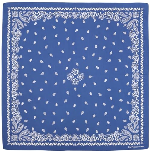 The Peacock Crew Cottagecore Blue Bandana (22x22 Inch) - Cotton Handkerchief for Men & Women - Vintage Floral Art & Rustic Farmhouse Print