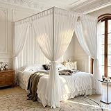 AIKASY Canopy Bed Board with Top and Self-Adhesive Strips, White Gauze Princess Bed Canopy Curtain Tent, Creating a Romantic Atmosphere in the Room（Full/Queen，White）