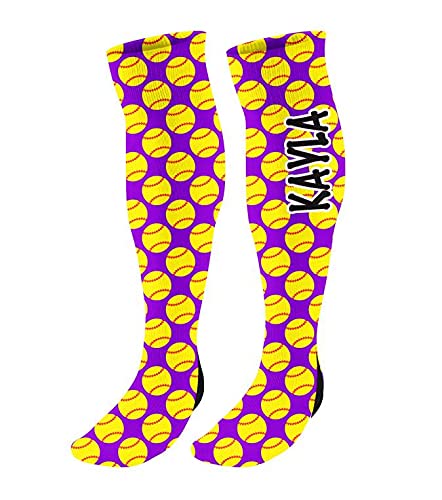 FAN STAR Personalized Softball Knee High Socks, Custom Fastpitch Socks, Choose Your Background, One Pair, Women's 4-10