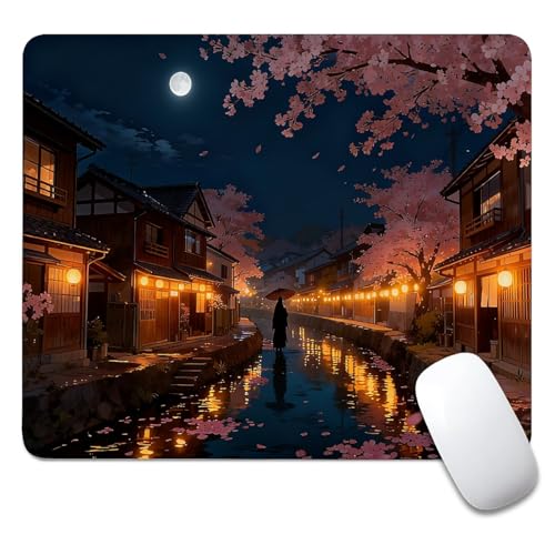 CANFLASHION Square Mouse Pad,Custom Small Mousepad with Designs,Non-Slip Rubber Base Gaming MousePads for Computers Laptop Office,9.5"x7.9"x0.12"(240mmx200mmx3mm),Japanese Night Scene