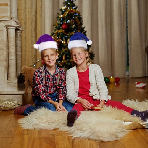 POPOYU 3Pcs Blue Christmas Hats for Kids,Luxury Santa Hats Plush Christmas SantaClaus Hat,Fancy Dress Santa Costume,Velvet Comfy Santa Outfit for New Year Xmas Party Supply,Thicken Fur Decoration - Image 4