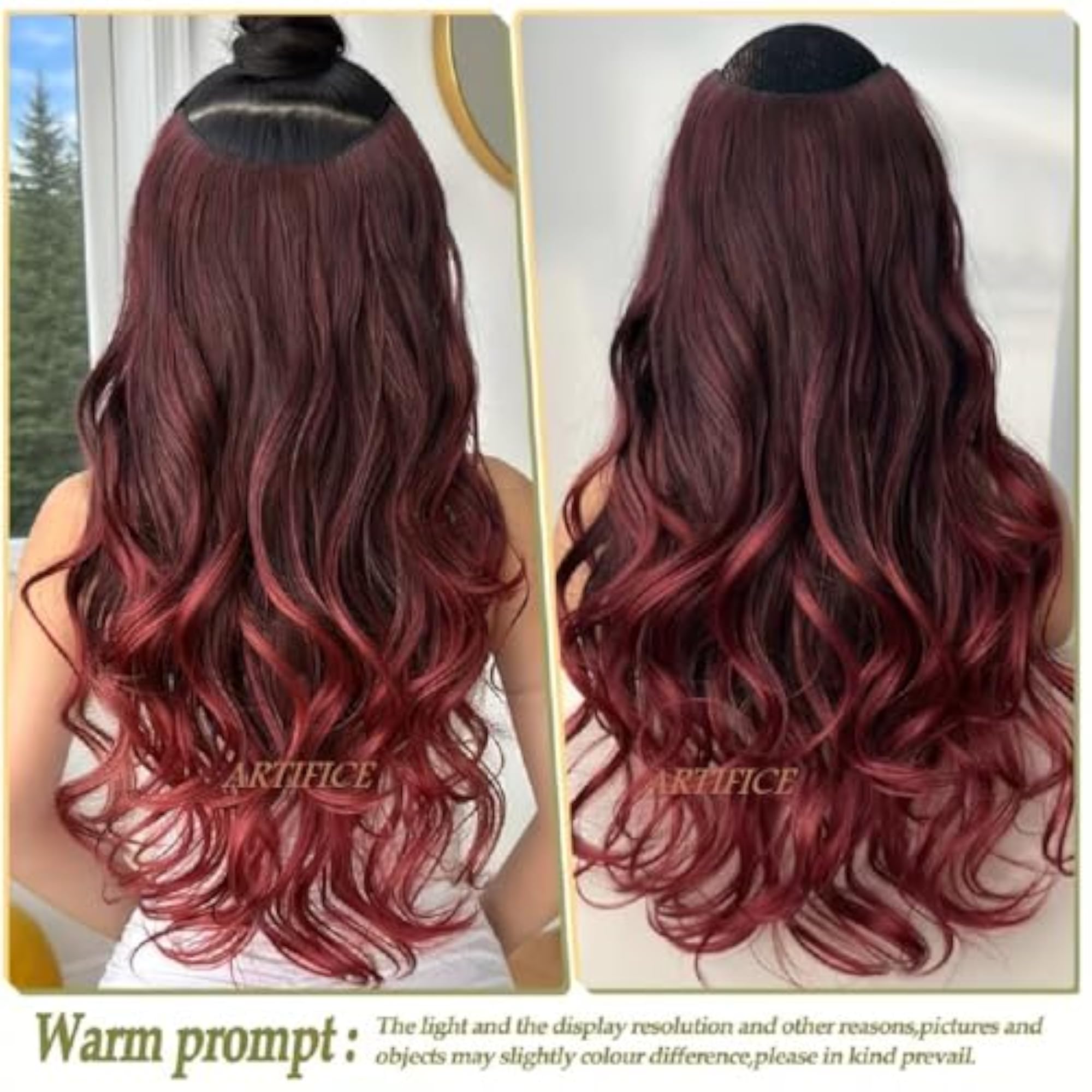 Long Curly Wavy Clip-In Hair Extensions, 5 Clips, Wine Mix Brown