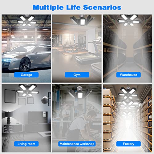 Polarpra Led Garage Light 80W Garage Light Bulb - 8000Lm 6500K Deformable Garage Light Ceiling Led With 6 Folding Panels Screw In E26/E27 Garage Led Light For Basement Workshop Warehouse Attic #TOP5