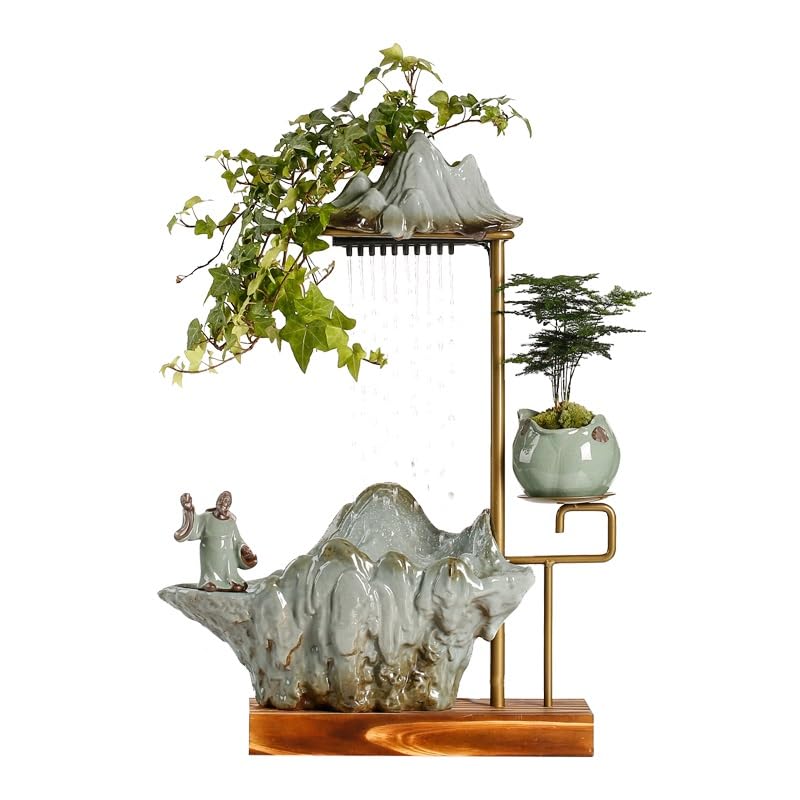 Fuente Decorativa de jardín, Fuente de Agua con Cascada, de cerámica, con función humidificadora, Rueda de Agua, Feng Shui Zen, decoración para salón, Dormitorio, Oficina