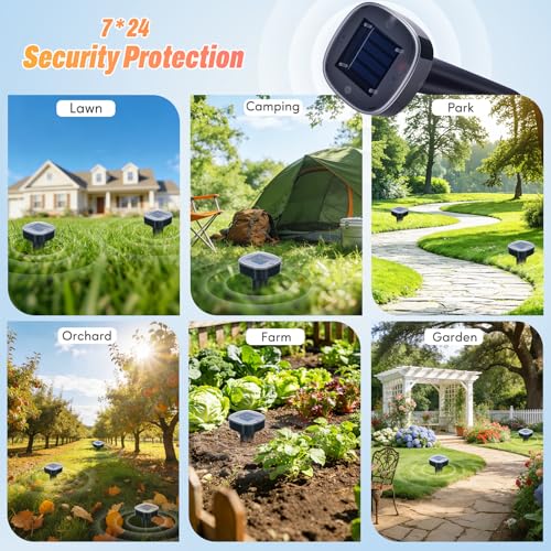 10 Pack Mole Repellent Solar Powered, Snake & Skunk & Vole & Gopher & Armadillo & Rabbit & Groundhog & Chipmunk & Raccoon Repellent for Yard, IP65 Waterproof Ultrasonic Deterrent for Lawns Garden by MCRWETO - Image 5