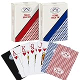 Ben Niu Plastic Playing Cards 2 Pack with Black Cut Card, Waterproof PVC Poker Cards for Texas Holdem, Jumbo Index Standard Size Deck with Classic Borderless Back, Shuffler Friendly - Red & Blue