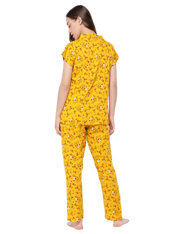 Image of Clovia Women's Rayon Printed Top & Pyjama Set in Yellow