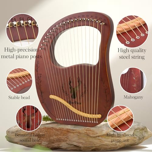 image for VixxNoxx Lyre Harp, 19-String Mahogany Lyra Harp Kit, Stringed Musical