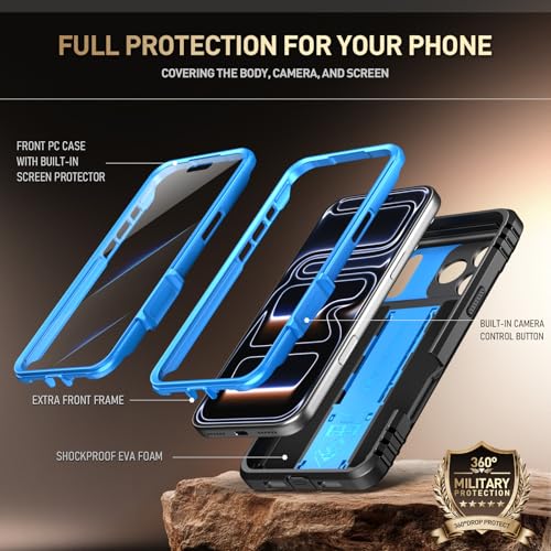 Image of Poetic for iPhone 17 Pro Case with Camera Control Capture Button, [Built-in Stand] [Built-in Screen Protector] Full-Body Military Grade Rugged Phone Case for iPhone 17 Pro, Light Blue