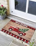Fußmatte für drinnen und draußen, Winter, Schneeflocke, Rot, LKW, rutschfest, niedriges Profil,...