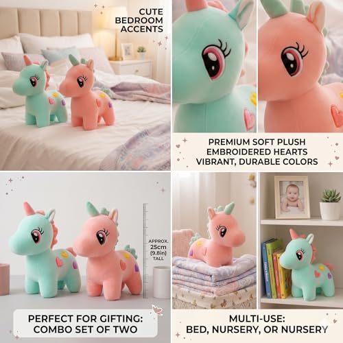 Image of HUG 'n' FEEL SOFT TOYS Pink & Blue Unicorn Plush Soft Toy Pack of 2, 25 CM for Kids Girls Boys | Cute Stuffed Unicorn Teddy Combo | Birthday Gift & Room Decor
