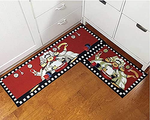 Euch 2 Piece Kitchen Mat Rubber Backing Carpet Doormat Runner Bathroom Rug Set,17"X47"+17"X23" (Big Three Chef) #TOP2