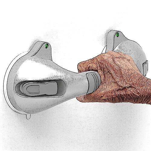 Ameriluck Suction Bath Grab Bar 12Inch With Indicators, Bathroom Shower Handles, Silver/Grey(Pack Of 2) #TOP1