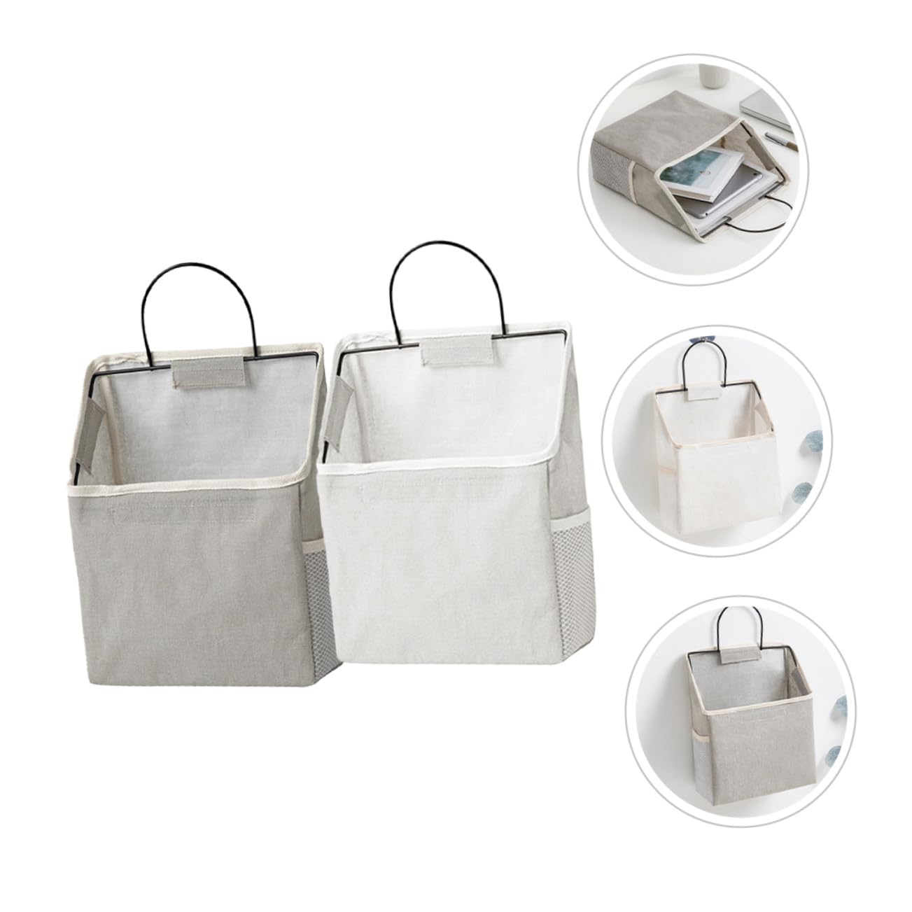 BESTYASH 2 pezzi Borsa Portaoggetti da Parete in Tessuto Pieghevole con Gancio Adesivo Organizer Multiuso per Camera Cucina e Armadio Resistente e Leggera Colori Grigio e Bianco