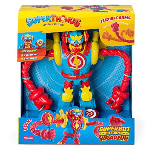 SUPERTHING Superbot Sugarfun - Robot articulé héros avec Bras moulables et Accessoire de Combat avec 1 Kazoom Kid et 1 SuperThing Exclusif
