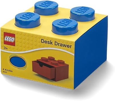 Room Copenhagen LEGO Storage Brick 4 Desk Drawer, 4-Stud Stackable Tabletop Storage Box, 6.2 x 6.2 x 4.4 In, Blue