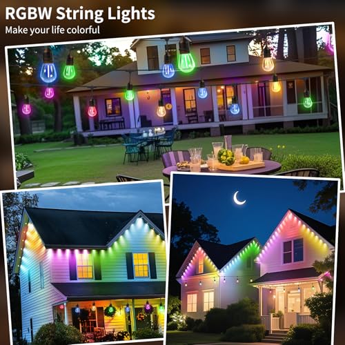 EIKOSON 26FT Outdoor String Lights, Outdoor Lights for Patio,with 12+2 LED RGBW Color Change,3000K Bright White Waterproof Bulbs, Dimmer & Remote, Customized 12 Colors & 4 Modes, for Backyard Decor by EIKOSON - Image 6