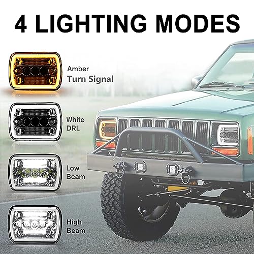 Yanchaofei 5x7 7x6 In LED Headlights Replacement for Chevy S10 Blazer Express Cargo Van 1500 2500 3500 Pickup Dod-ge Ram F250 E350 Wrangler YJ XJ Cherokee Truck with 45W Hi/Lo Beam Amber/White DRL by Generic - Used condition - Image 3