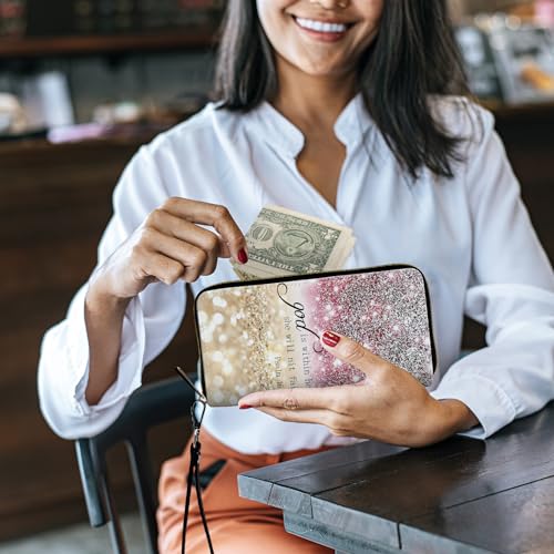 Image of Women's Wallets,Credit Card Holder Money Leather Long Wallet with Wristlet,Large Capacity with Zip-Around Phone Purse for Women Ladies Girls,Pink Glitter Psalm 46:5