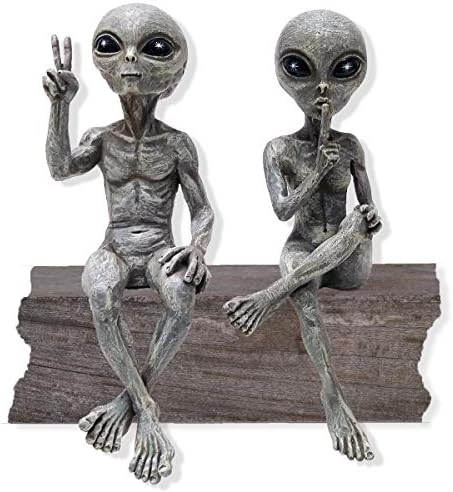 Alien Invasion Ledge Loungers “Peace & Quiet” 10″ H UFO Extraterrestrial Garden Alien Statues Figurine Set – Alien Gray