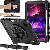 BJF for iPad (A16) 11th Generation case 11'' (2025)，iPad 10th Generation case 10.9''，Heavy Duty Full-Body Shockproof Protective Cover with Pencil Holder Built-in 360° Rotating Hand Strap (Black)
