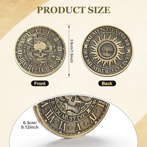 Image of Misdary 10 Pcs Memento Mori Coin Skull Memento Vivere Reminder Token Metal Challenge Coin Medallion Stoicism Gift Challenge Stoic Reminder Pendant for Daily Stoic Practice