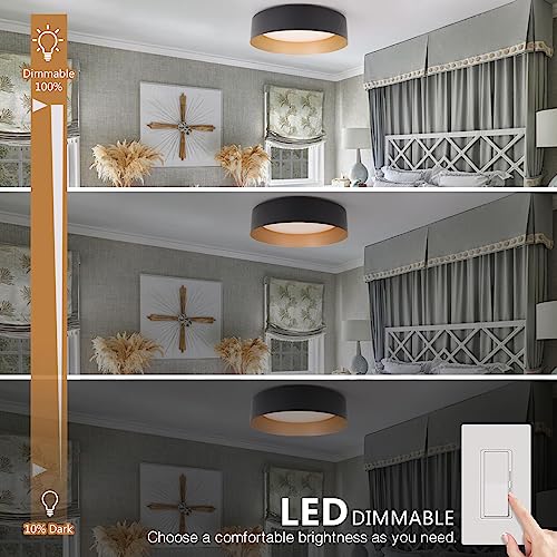 Image of Bargeni Flush Mount Ceiling Light 2-Pack, Matte Black with Gold Interior