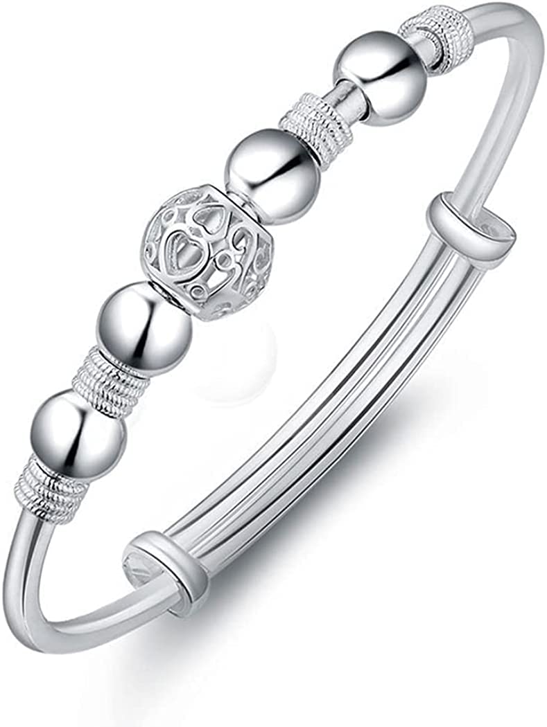PLGBVAO925 Sterling Silver Bead Spinner Bangle Bracelet Women Anxiety Freely Unzip Tools Open Adjustable Inspirations Jewelry Gift