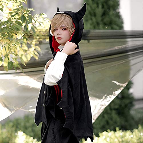 Dunhao Cos Lolita New Devil Ears Bat Cloak Shawl Woolen Coat Cosplay Female Autumn Winter Coat Black #TOP3