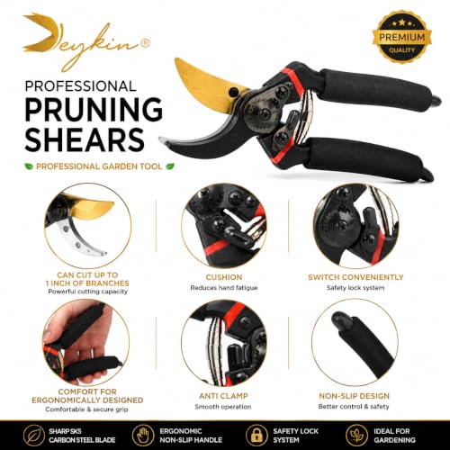 Image of Pruning Shears for Gardening | Heavy Duty Garden Cutter with Sharp Carbon Steel Blade, Ergonomic Non-Slip Handle & Safety Lock | Hand Pruner for Plants, Flowers, Branches & Shrubs